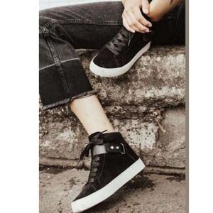 Frye Black Suede High-Top Sneakers with White Sole